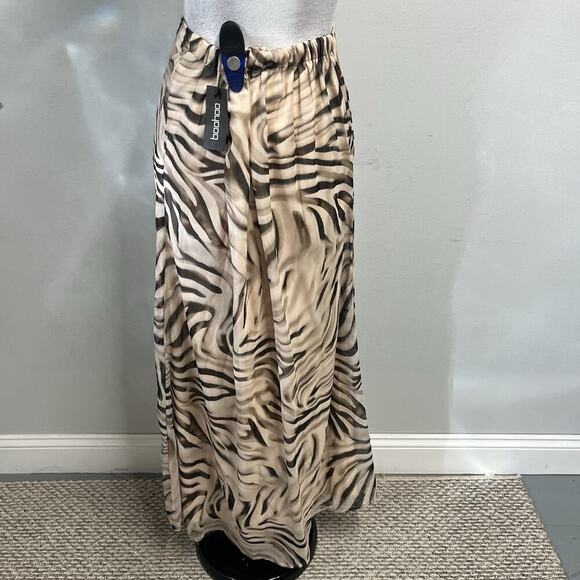 BooHoo Skirt size 10 Long Maxi Black Khaki Sheer Tiger Striped A Line Modest - Picture 9 of 10